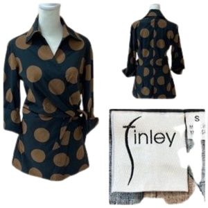 Finley Killer Dot wrap blouse. Black and brown. Cotton/spandex. Small